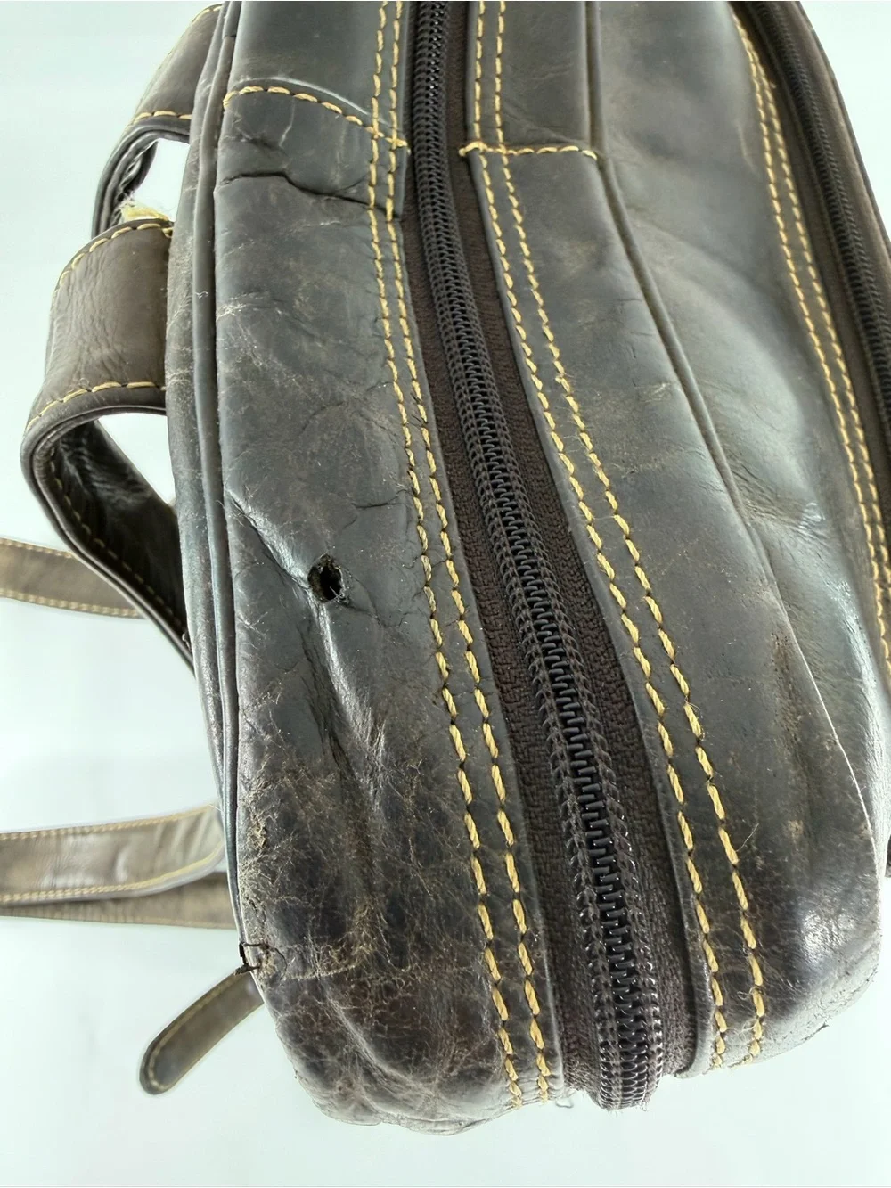 Vintage Distressed Leather Backpack Marco Daniela Brown Laptop Travel Bag